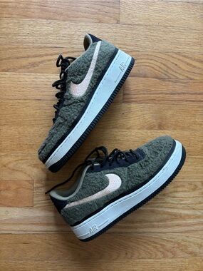 Nike Air Force 1 olive shearling sneakers